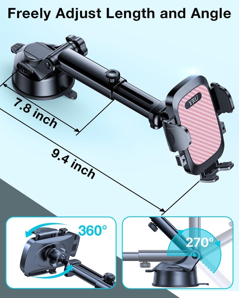 YRU True Military-Grade [360° Rotation Suction] 2025 Ultimate Car Phone Holder Mount 【90+LBS Safest Strongest & Patent Certs】 Dashboard Windshield Vent for iPhone 17 16 Pro Max Samsung, Pale Pink - Image 5